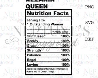 Black History Month| Melanin Queen Nutrition Facts| SVG-Instant Digital Download| Black Queen Nutrition Facts| Cricut Cameo Silhouette