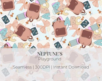 Pastel School Supplies Seamless Pattern: Kawaii Classroom PNG (Digital Download)