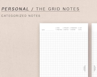 Personal - The Grid Notes - categorized notes, minimal design, printable insert