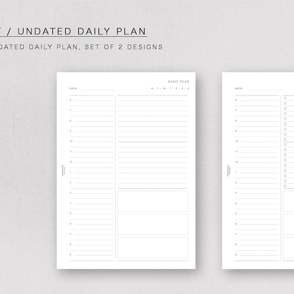 A5 - UNDATED DAILY PLAN, minimal design, printable inserts