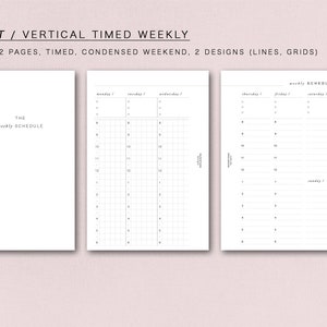 POCKET  - vertical timed weekly - week on 2 pages, minimal design, printable insert