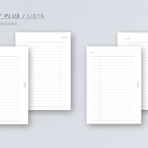 Könnte beinhalten: Satz von vier druckbaren Listenvorlagen für einen Taschenplaner. Die Vorlagen sind für einen Taschenplaner konzipiert und tragen oben auf jeder Seite den Schriftzug "LISTE".
