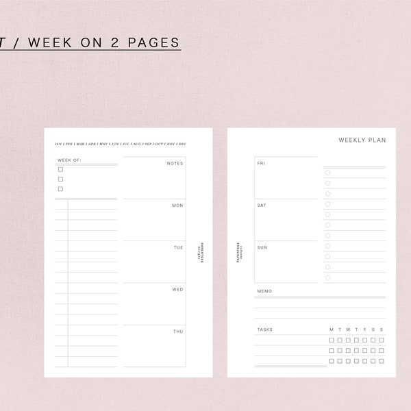 POCKET  - WO2P - week on 2 pages, minimal design, printable insert