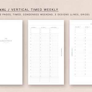 PERSONAL  - vertical timed weekly - week on 2 pages, minimal design, printable insert
