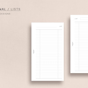 パーソナル - リスト - 最小限のリスト デザイン 2 セット、パーソナル サイズ、印刷可能なインサート