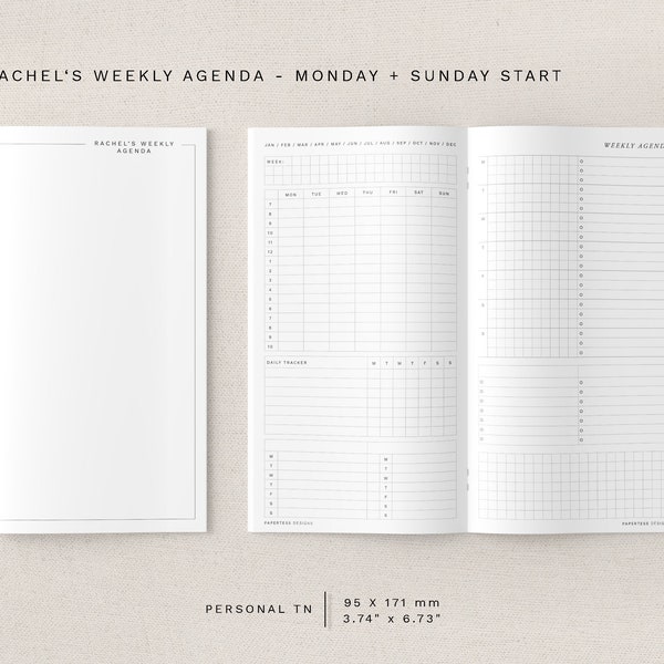 Personal TN - Rachel's Weekly Agenda - minimal design, printable insert