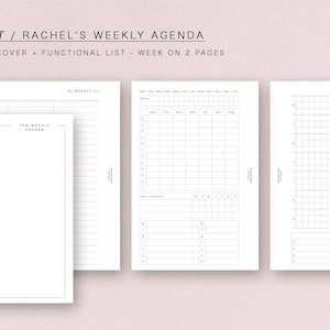 Könnte beinhalten: Ein schwarz-weißer druckbarer Wochenplaner mit minimalistischem Cover und funktionaler Liste. Der Planer ist für die Hosentasche konzipiert und hat zwei Seiten pro Woche.