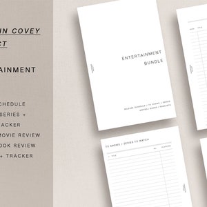 May include: A printable Franklin Covey Compact Entertainment Bundle planner with sections for release schedule, TV shows, movies, books, and podcasts.