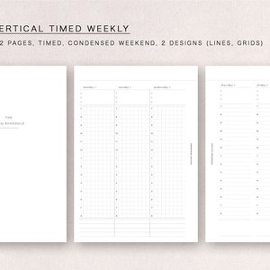 Personal Wide  - vertical timed weekly - week on 2 pages, minimal design, printable insert