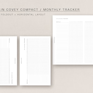 May include: Two printable monthly planner pages in black and white. The first page has a horizontal layout with a section for notes and a grid for daily tracking. The second page has a vertical layout with a grid for daily tracking. The text "The monthly tracker" is at the top of the first page.