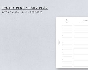Pocket PLUS  - dated Daily Plan, JULY - AUGUST -  minimal design, printable insert
