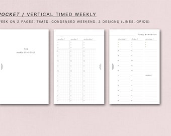 POCKET  - vertical timed weekly - week on 2 pages, minimal design, printable insert