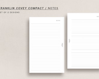 FC Compact - NOTES - 2 sets of minimal notes designs,  Franklin Covey Compact, printable inserts