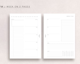 Personal Wide  - WO2P - week on 2 pages, minimal design, printable insert