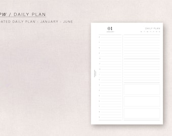 PW - dated daily plan, JANUARY - JUNE.  Personal Wide - minimal but functional, printable inserts