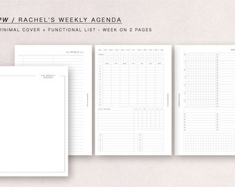 Personal Wide  - Rachels Weekly Agenda - week on 2 pages, minimal design, printable insert