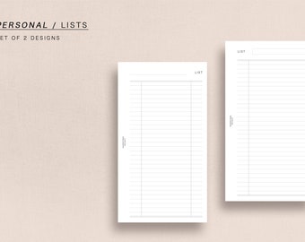 Personal - LISTS - 2 sets of minimal list designs, PERSONAL size, printable inserts