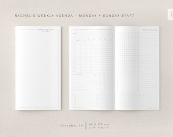 Personal TN - Rachel's Weekly Agenda - minimal design, printable insert