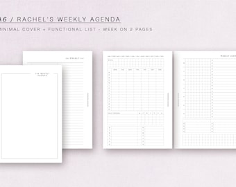 A6  - Rachel's Weekly Agenda - week on 2 pages, minimal design, printable insert