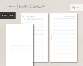 Personal - QUARTERLY overview - 2024 - MONDAY + SUNDAY start - minimal design, printable insert