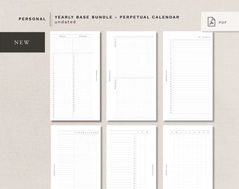 Personal - Yearly BASE Bundle - Perpetual Calendar - undated - minimal design, printable insert