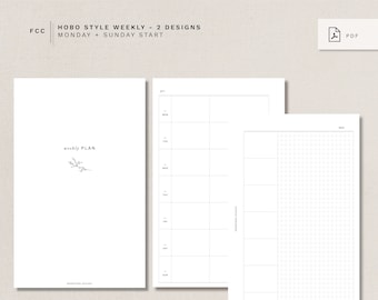 May include: A printable planner page with a weekly layout. The page has a simple design with a small floral illustration and the text "weekly PLAN". The page is 4.25 inches by 6.73 inches.