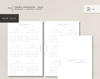 FC Compact - YEARLY OVERVIEW Bundle - 2023 -  Monday + Sunday start, Franklin Covey Compact - minimal design, printable insert