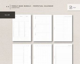 A5 - Yearly BASE Bundle - Perpetual Calendar - undated - minimal design, printable insert