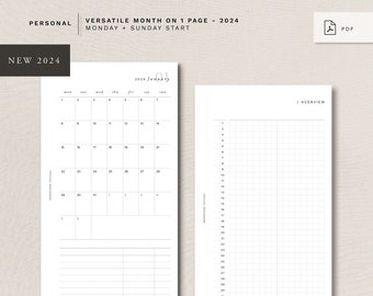 Personal - versatile MO1P + add on page - 2024 - MONDAY + SUNDAY start - minimal design, printable insert