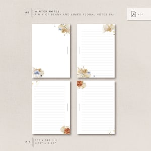A6  - Winter Notes - A mix of blank and lined floral notes pages