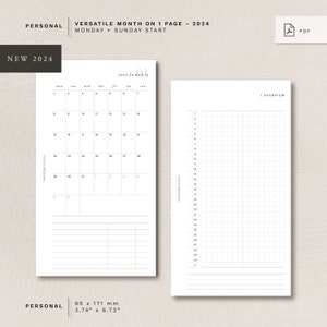 Personal - versatile MO1P + add on page - 2024 - MONDAY + SUNDAY start - minimal design, printable insert