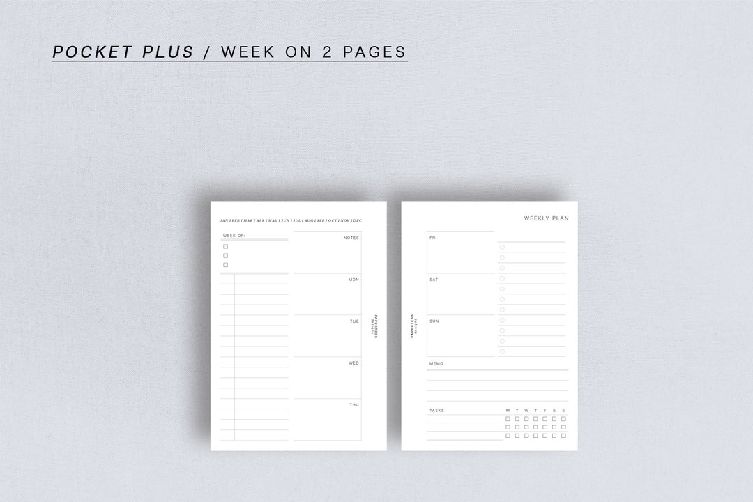 POCKET PLUS - WO2P - Week on 2 Pages, Minimal Design, Printable Insert ...