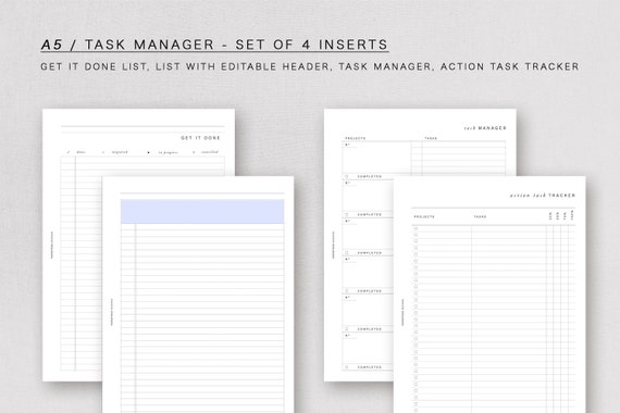 A5  - Task Manager - Set, minimal design, printable insert