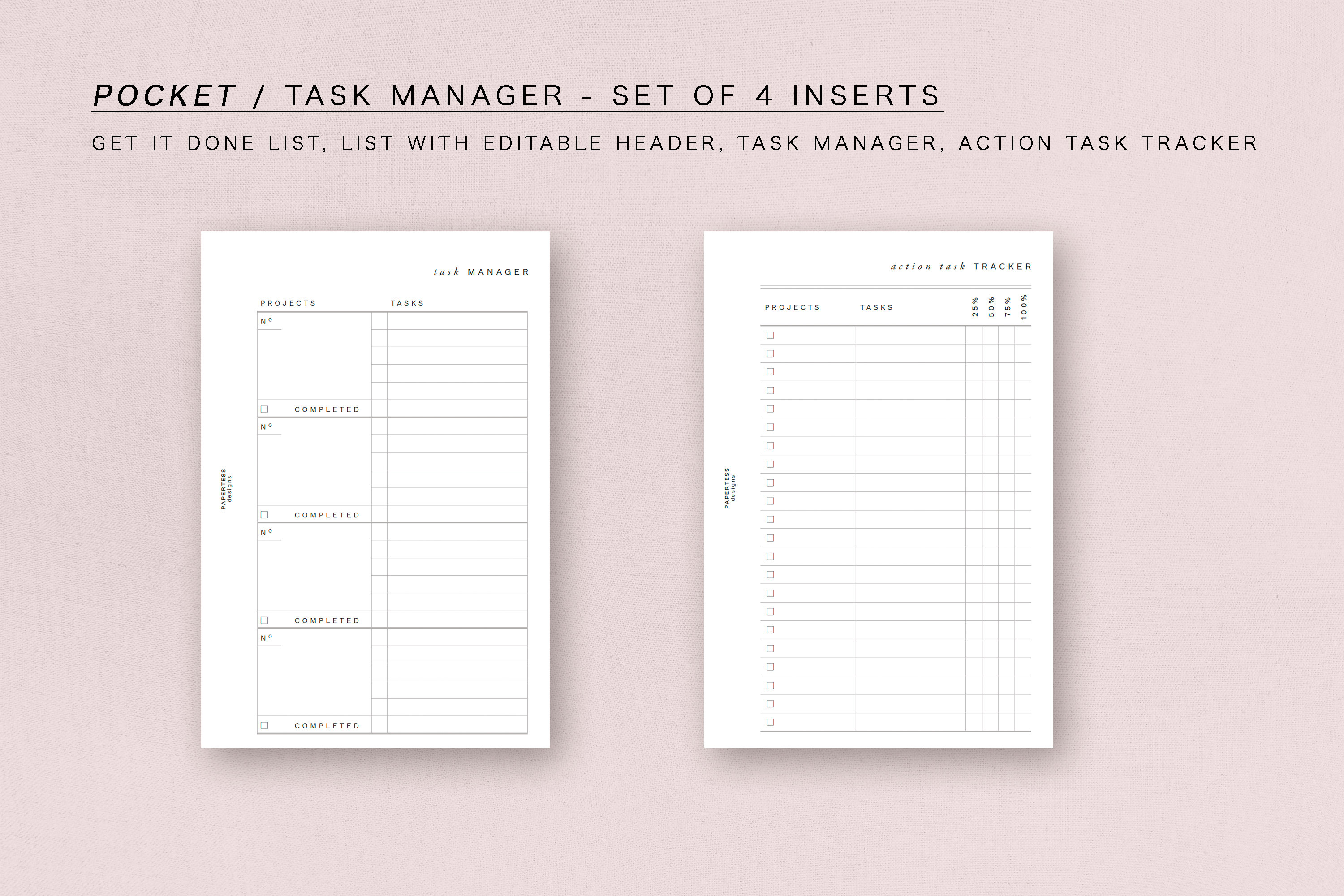 POCKET - Task Manager - Set, Minimal Design, Printable Insert - Etsy