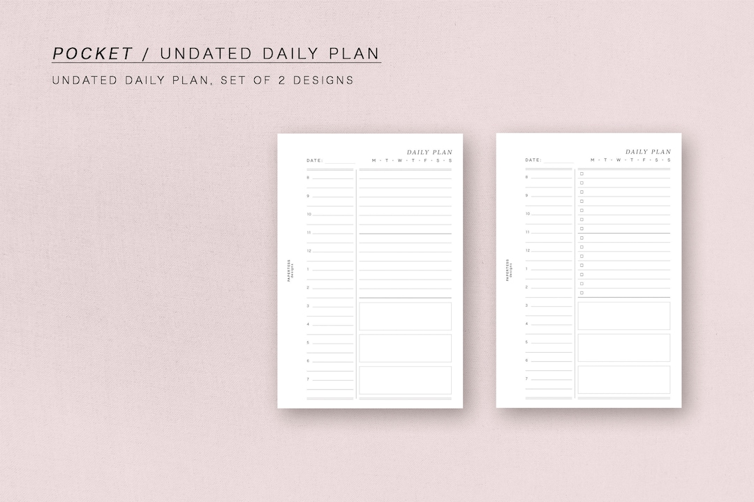 POCKET - UNDATED DAILY Plan, Minimal Design, Printable Inserts - Etsy