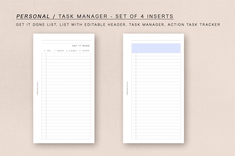PERSONAL Task Manager Set minimal design, printable insert image 2