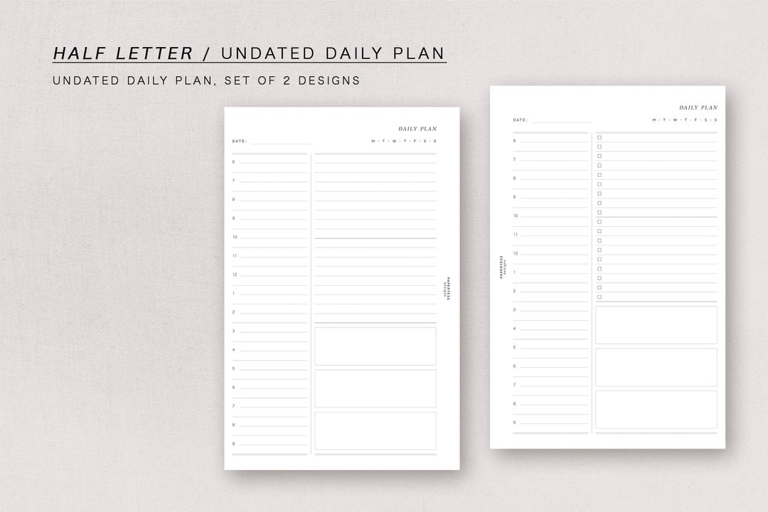 HALF LETTER - UNDATED Daily Plan, Minimal Design, Printable Inserts - Etsy