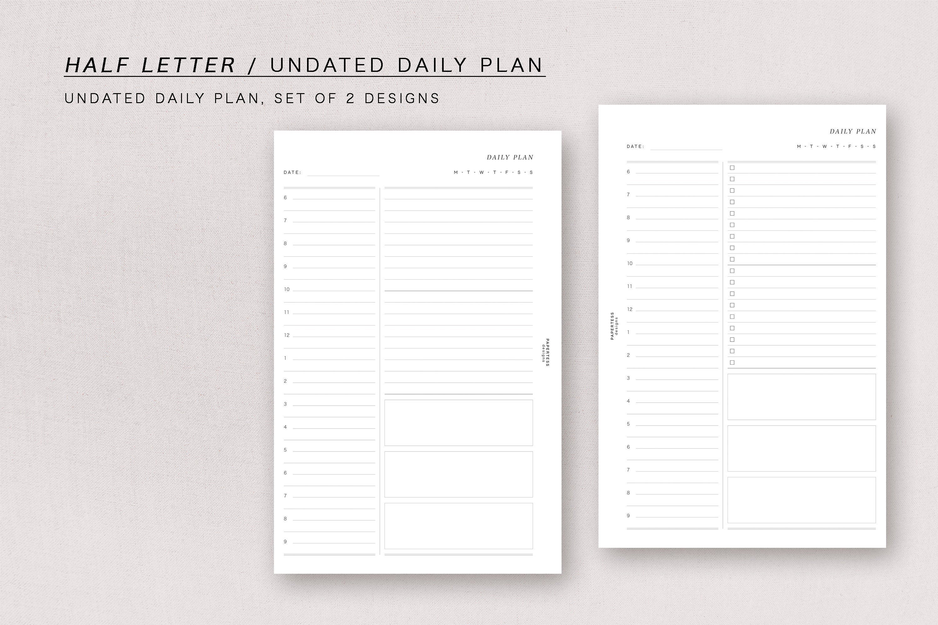 HALF LETTER - UNDATED Daily Plan, Minimal Design, Printable Inserts - Etsy