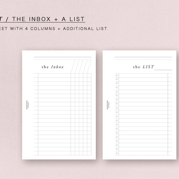 POCKET - The INBOX and a LIST - minimal design, printable insert