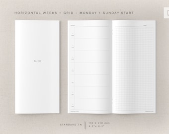 Standard TN - Horizontal Weeks + Grid - minimal design, printable insert