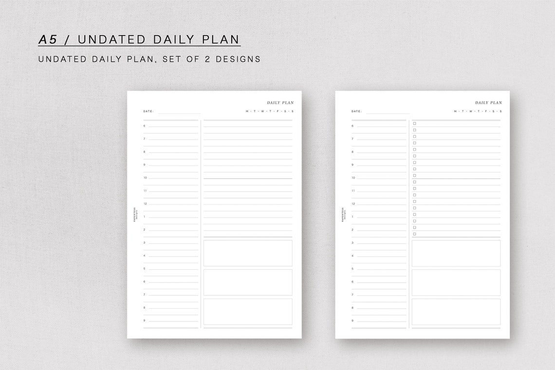 A5 UNDATED DAILY PLAN Minimal Design Printable Inserts - Etsy