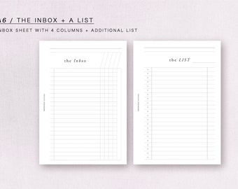 A6 - The INBOX and a LIST - minimal design, printable insert