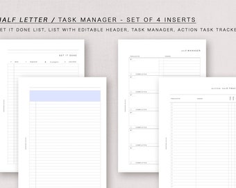HALF LETTER  - Task Manager Set, minimal design, printable insert