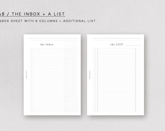A5  - The INBOX and a LIST - minimal design, printable insert