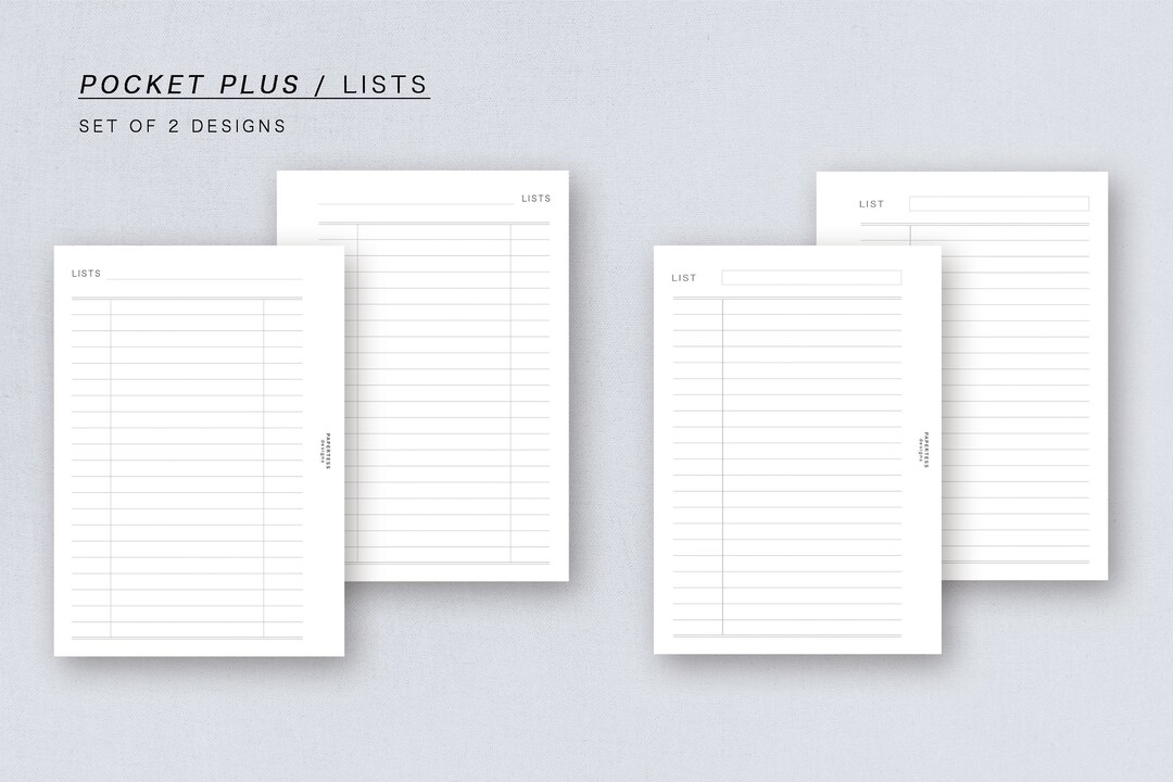 POCKET PLUS - LISTS - 2 Sets of Minimal Notes Designs, Printable ...
