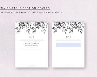 A6  - EDITABLE section cover, minimal design, printable insert