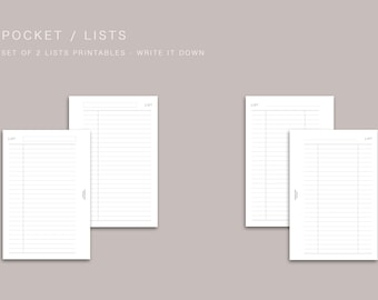POCKET - LISTS - 2 sets of minimal LISTS designs, printable inserts