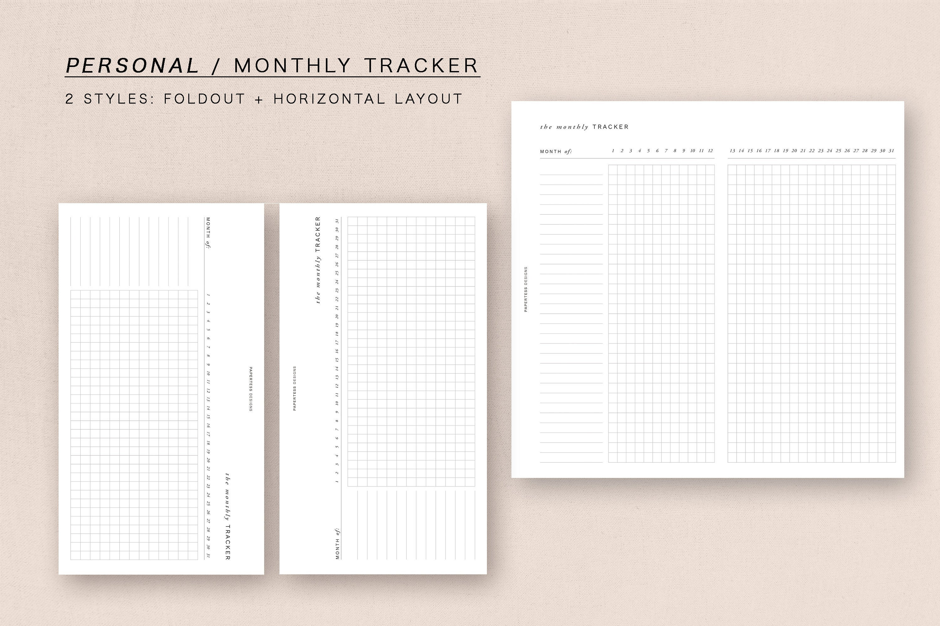 Personal - Monthly Tracker - Minimal Design, Printable Insert - Etsy