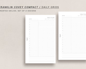 May include: Two blank daily planner pages with grid layouts. The top of each page says "Daily Plan" and has a space for the date. The left page has a column for "M-T-W-Th-F-S-S".