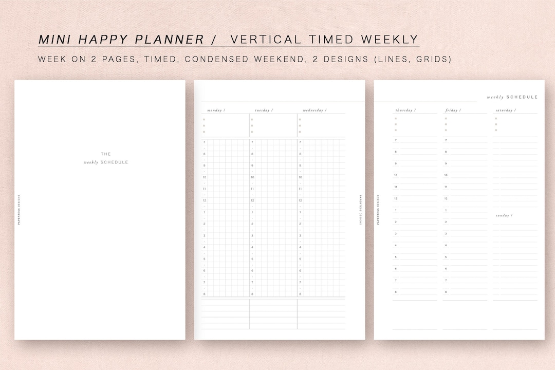 MINI HP - Vertical Timed Weekly - Week on 2 Pages, Minimal Design ...